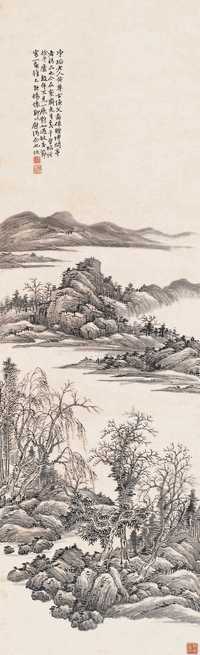 陆恢 疏林晚晴 立轴